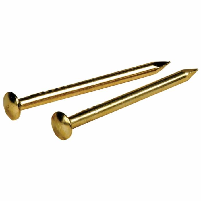 Brass Plated, Escutcheon Pins, 16 Gauge, 1In, 1Bulk