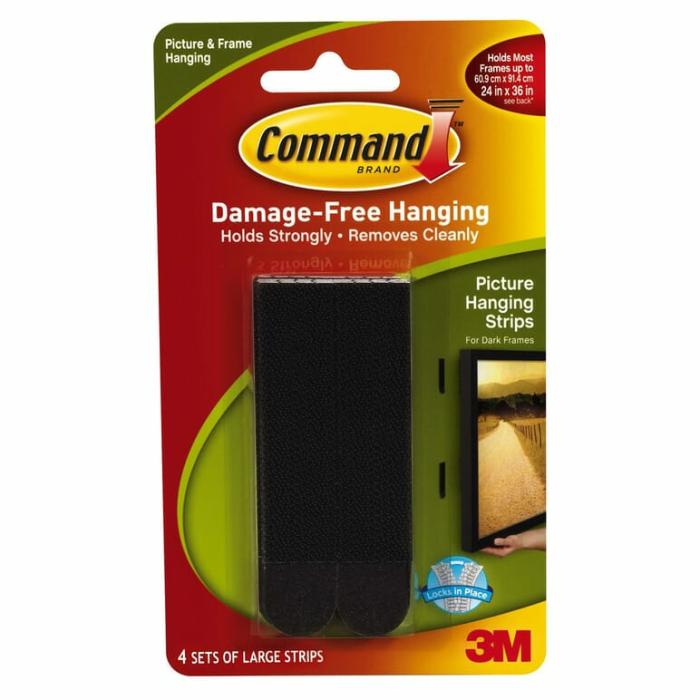 Command, Adhesive, Mounting Strips, 4Lb Safe Working Load, Black, 4Pk