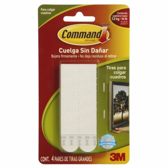 Command, Adhesive, Mounting Strips, 4Lb Safe Working Load, White, 4Pk