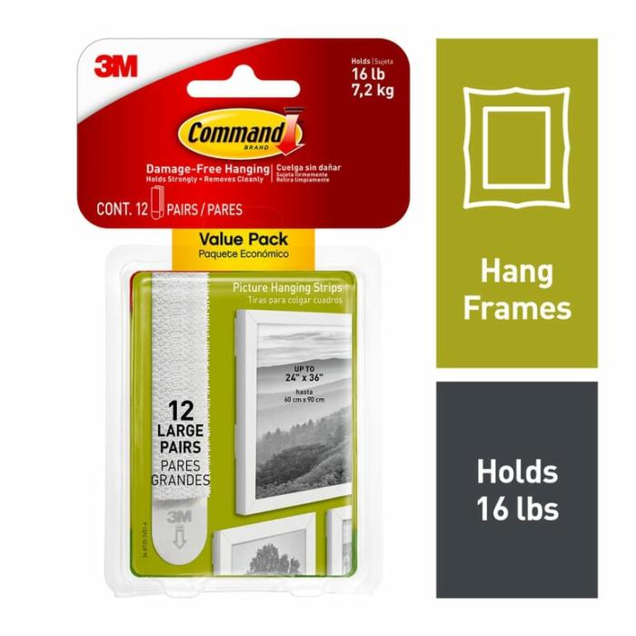 Command, Adhesive, Mounting Strips, White, 12Pk