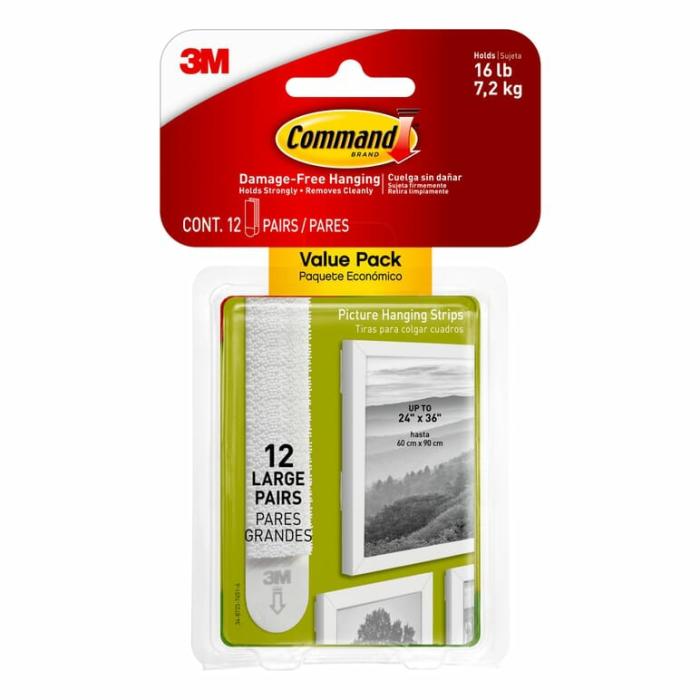 Command, Adhesive, Mounting Strips, White, 12Pk