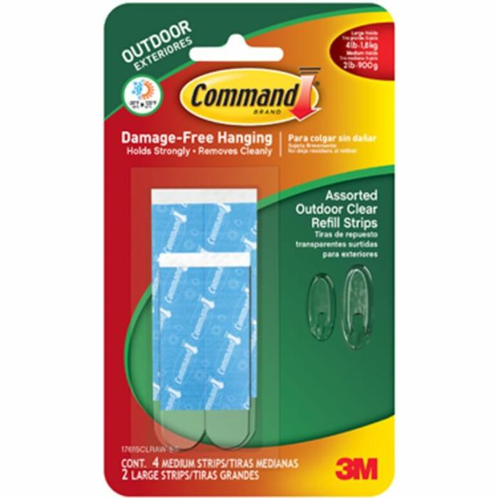 Command, Adhesive, Refill Strips, 2-4Lb Safe Working Load, Clear, Astd, 6Pk