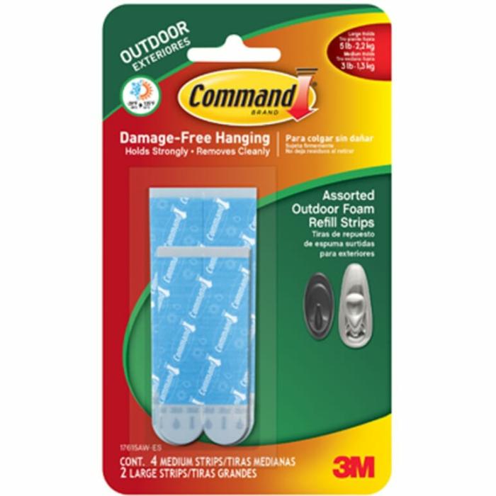 Command, Adhesive, Refill Strips, 3-5Lb Safe Working Load, White, Astd, 6Pk