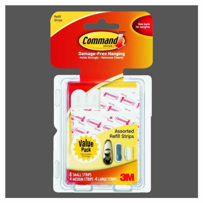 Command, Adhesive, Refill Strips, White, Astd, 16Pc