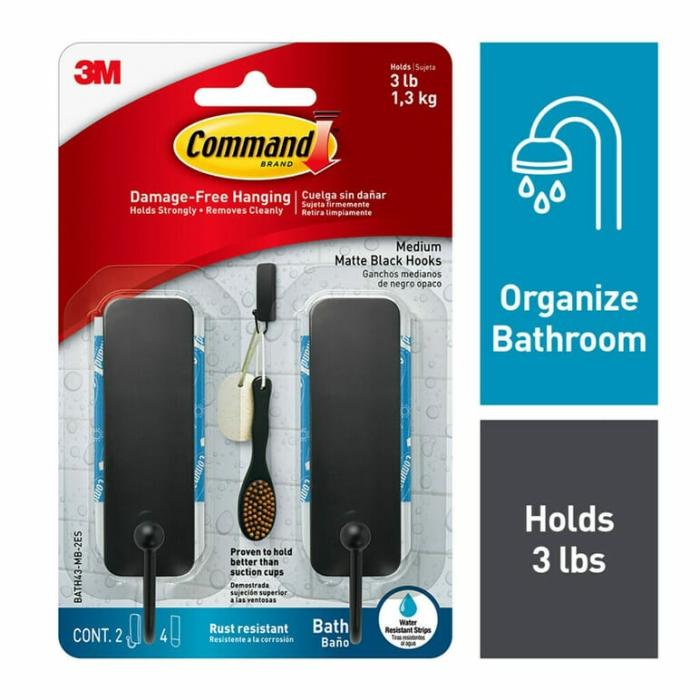 Command, Adhesive, Wall Hook, Black, 1.19In X 3.8In X 6.7In, 1Pk