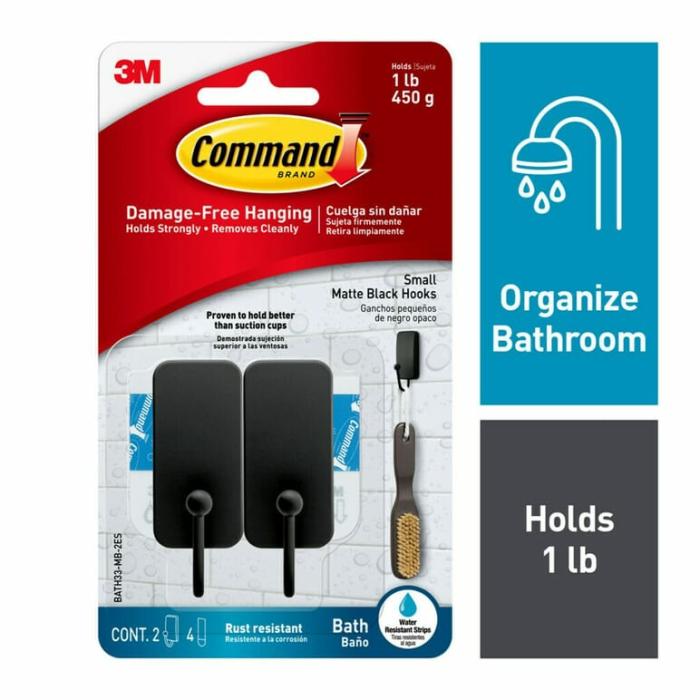 Command, Adhesive, Wall Hook, Black, 1.1In X 3.8In X 6.7In, 1Pk