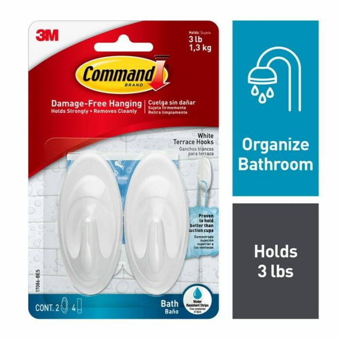 Command, Adhesive, Wall Hook, White, 1.35In X 4.32In X 6.75In, 1Pk