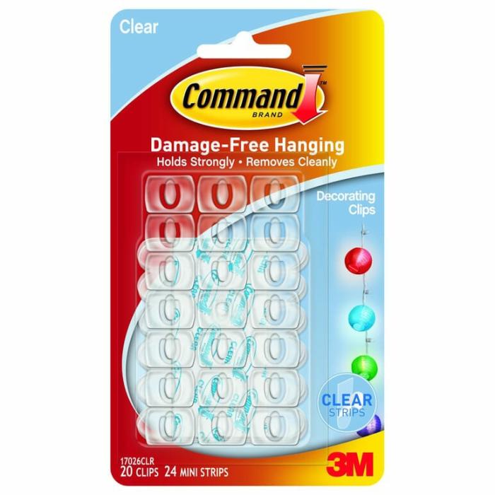 Command, Decorating, Clips, Clear, 3/4In X 1/2In, 20Pk