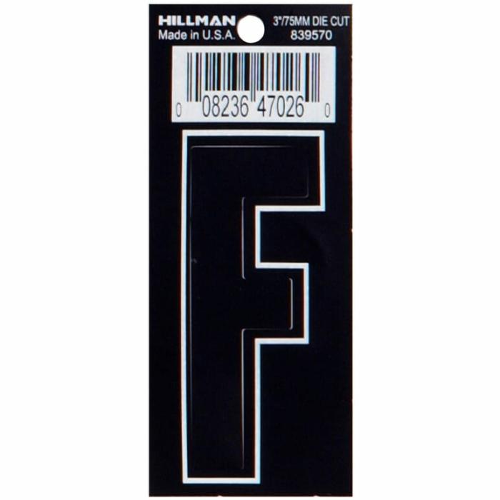 Die Cut Vinyl, Letters, Self Adhesive, F, Black, 3In, 1Pk