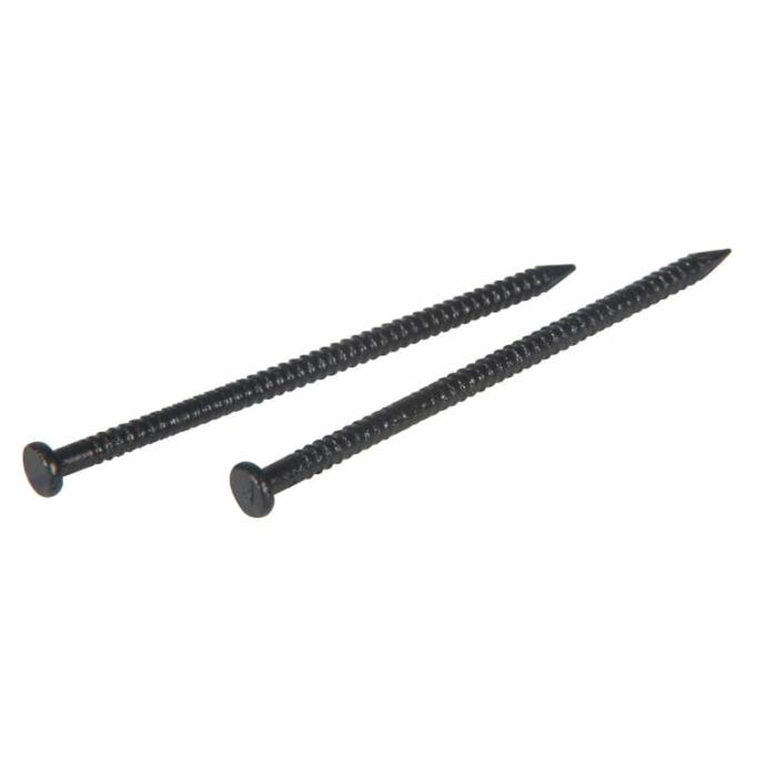 Flat Head-Ring Shank, Panel Nails, Sharp Point, Coated Steel, Black, 1-5/8In, 1Pk