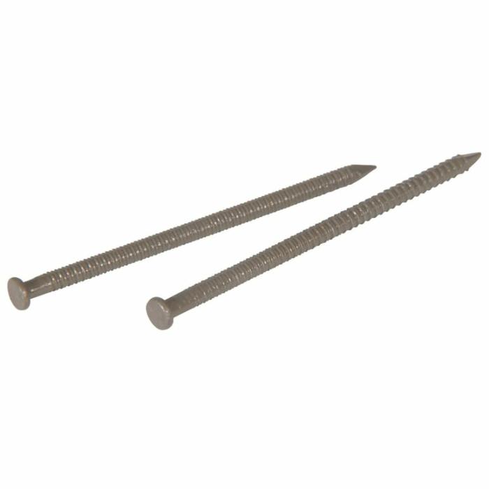 Flat Head-Ring Shank, Panel Nails, Sharp Point, Coated Steel, Brown, 1-5/8In, 1Pk