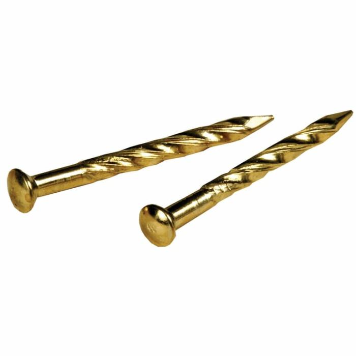 Flat Head, Trim Nails, Diamond Point, Brass Plated, 7/8In, 1Pk