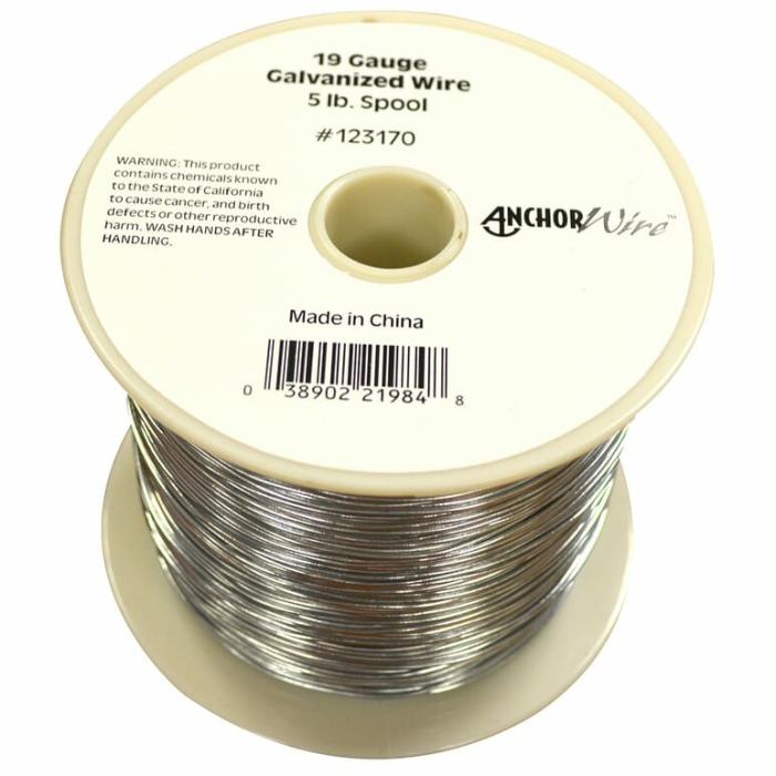 Galvanized Steel, Mechanics And Stove Top Wire, 19 Gauge, 20Lb Safe Working Load, 5Lb, 1Pk