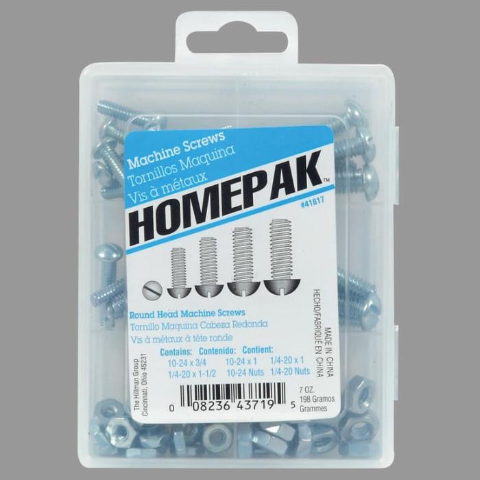 Homepak, Round Head Machine, Screw Kit, Steel, Astd, 1Pk