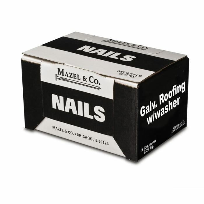 Large Flat Head, Roofing Nails, Diamond Point, Electro-Galvanized, 10 Gauge, 1-3/4In, 5Lb