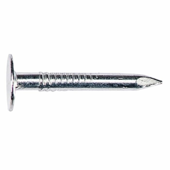 Large Flat Head, Roofing Nails, Diamond Point, Electro-Galvanized, 11 Gauge, 1In, 50Lb