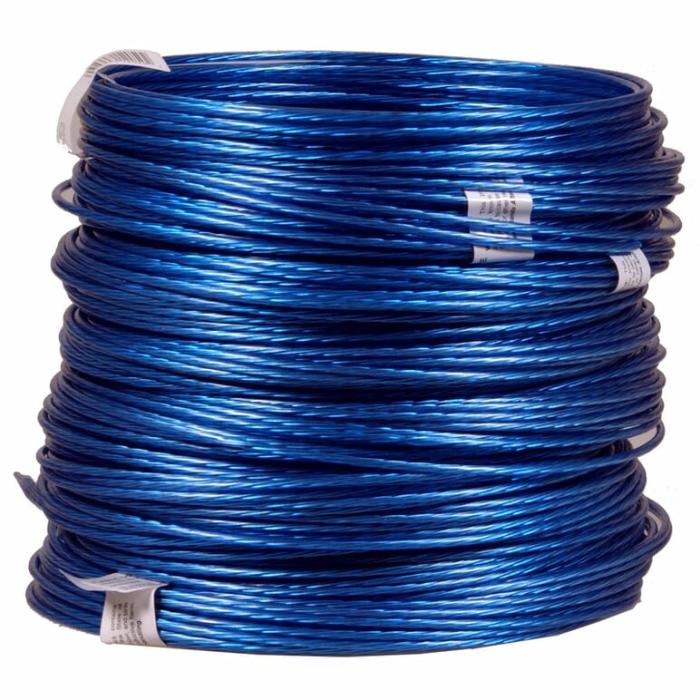 Plastic Coated Galvanized Steel, Guy Wire, 8 Gauge, 20Lb Safe Working Load, Blue, 50Ft, 1Pk