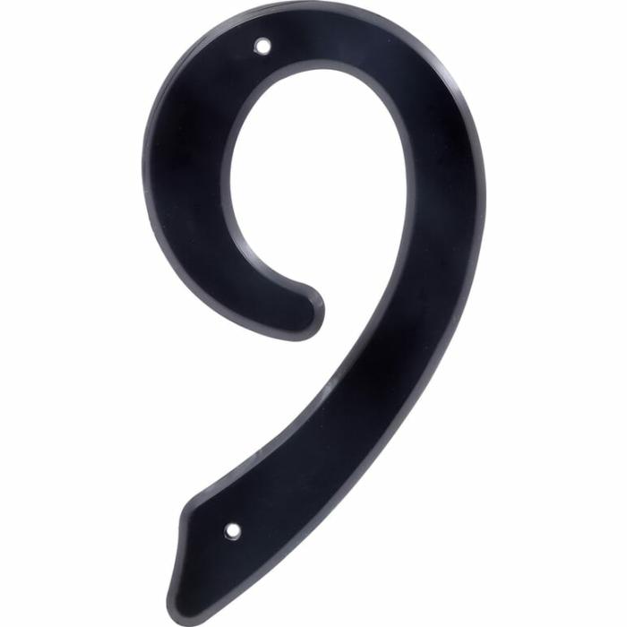 Plastic, Numbers, 9, With Mounting Hardware, Black, 4In, 1Pk