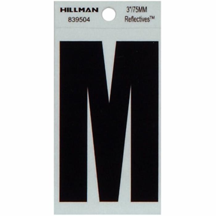 Reflectives, Mylar, Letters, Reflective, M, Self Adhesive, Silver, Black, 3In, 1Pk