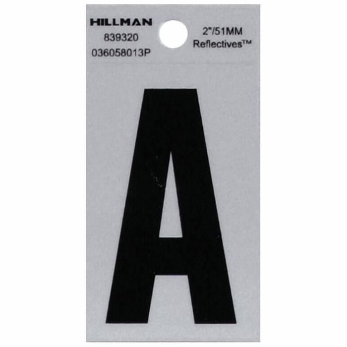 Reflectives, Mylar, Letters, Self Adhesive, A, Black, 2In, 1Pk