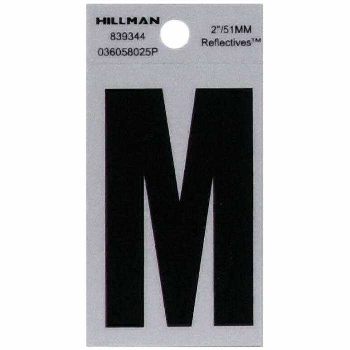 Reflectives, Mylar, Letters, Self Adhesive, M, Black, 2In, 1Pk