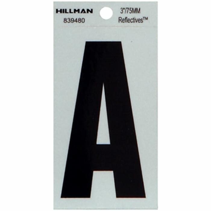 Reflectives, Mylar, Letters, Self Adhesive, Reflective, A, Silver, Black, 3In, 1Pk