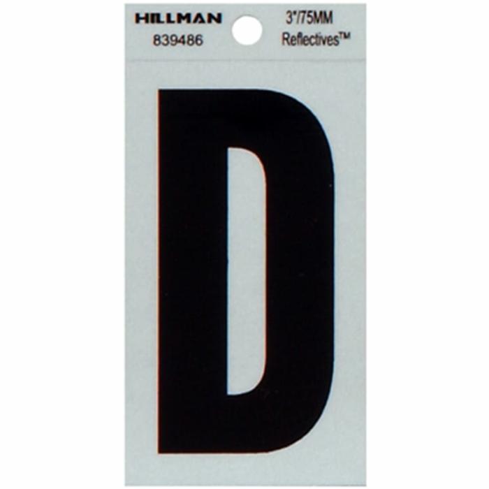 Reflectives, Mylar, Letters, Self Adhesive, Reflective, D, Silver, Black, 3In, 1Pk