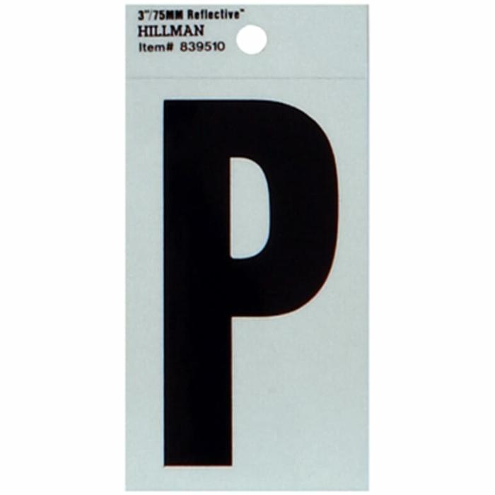 Reflectives, Mylar, Letters, Self Adhesive, Reflective, P, Silver, Black, 3In, 1Pk