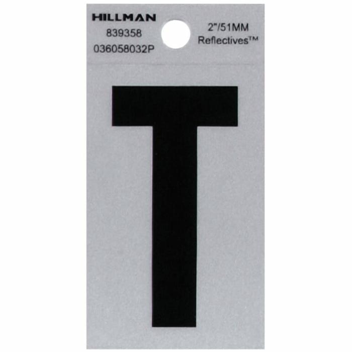 Reflectives, Mylar, Letters, Self Adhesive, T, Black, 2In, 1Pk