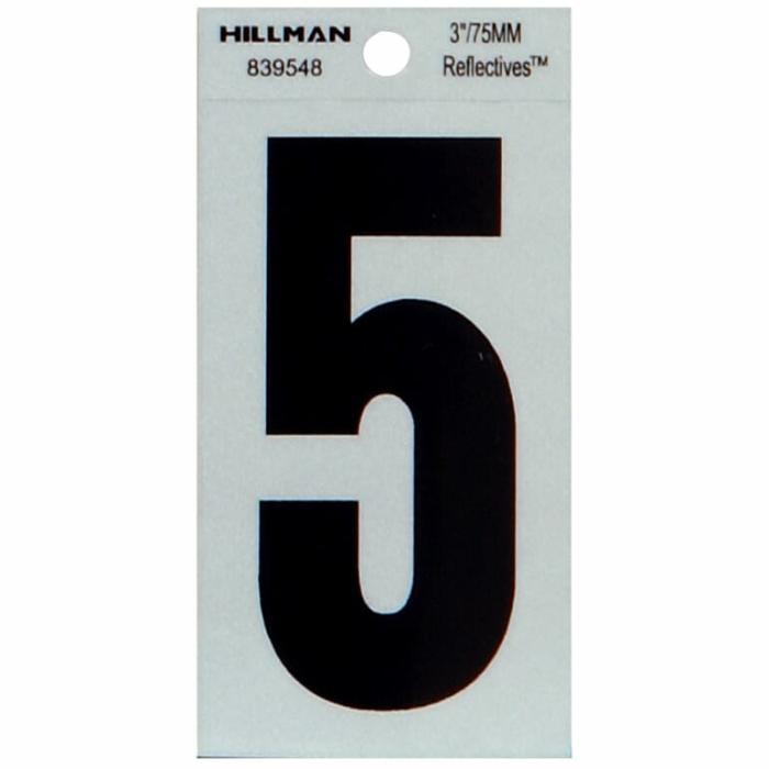 Reflectives, Mylar, Numbers, Self Adhesive, Reflective, 5, Silver, 3In, 1Pk