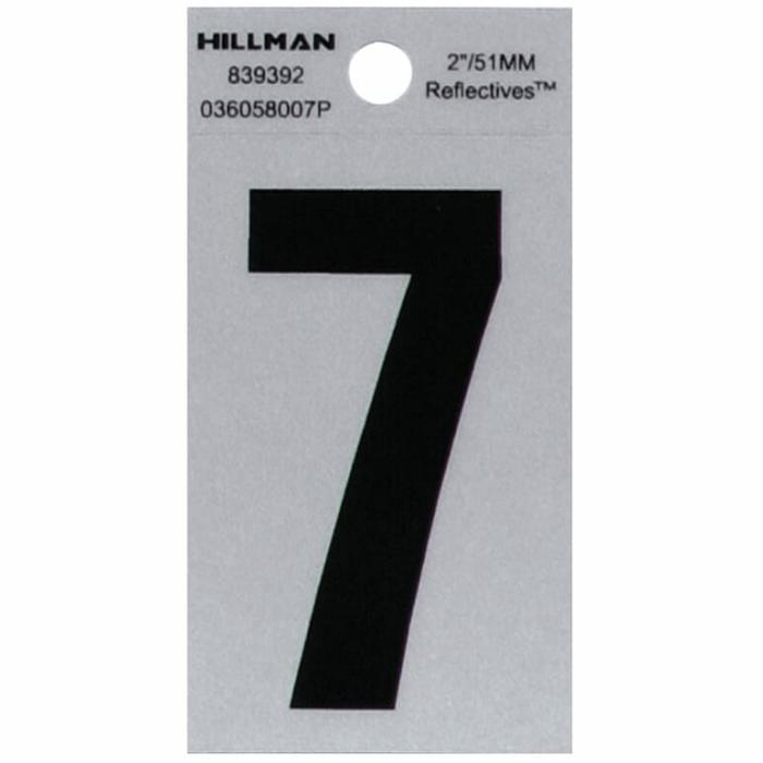 Reflectives, Mylar, Numbers, Self Adhesive, Reflective, 7, Silver, Black, 2In, 1Pk