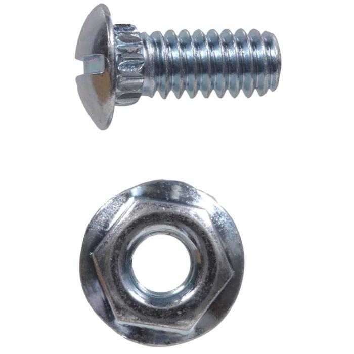 Ribneck, Carriage Bolt/Nut, Zinc Plated Steel, 1/4In X 1/2In, 12Pk