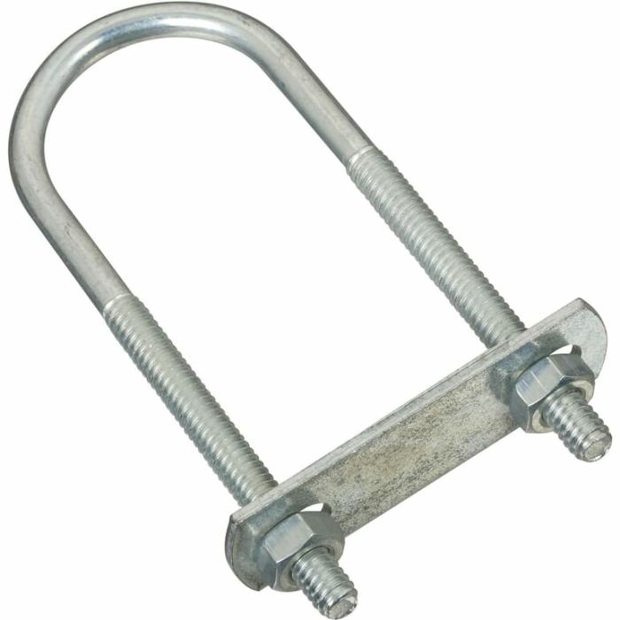 Round-With Plate, U-Bolt, Steel, 1/4In, 1Pk