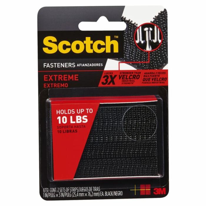 Scotch, Adhesive, Mounting Strips, 10Lb Safe Working Load, Black, 1In X 3In, 2Pk