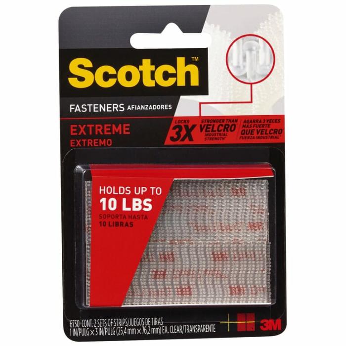 Scotch, Adhesive, Mounting Strips, 10Lb Safe Working Load, Clear, 1In X 3In, 2Pk