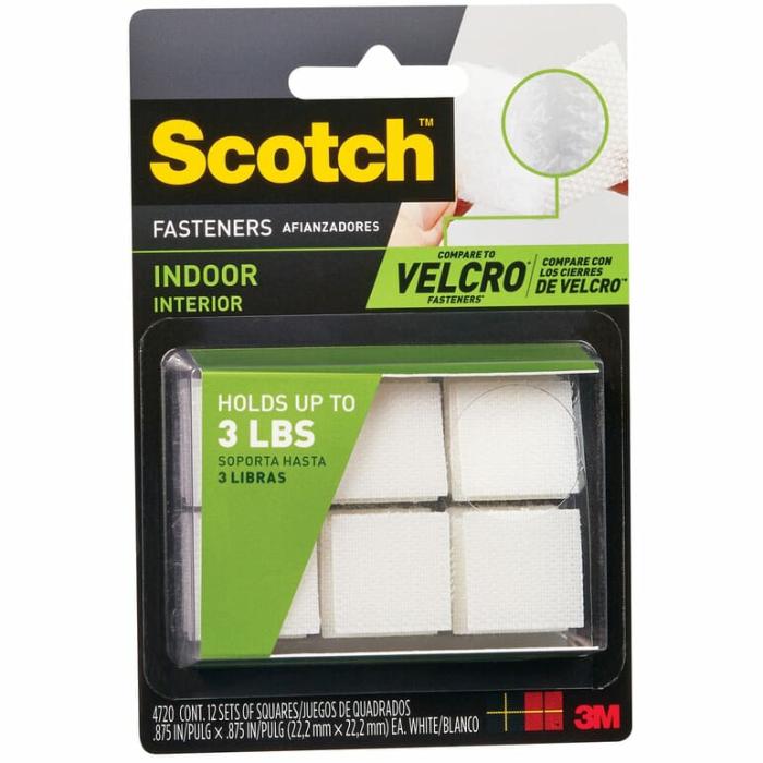 Scotch, Indoor, Fastener, 3Lb Safe Working Load, White, 7/8In X 7/8In, 12Pk