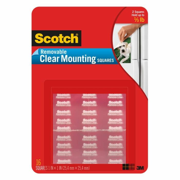 Scotch, Removable, Mounting Squares, 1/4Lb Safe Working Load, Precut Foam, Clear, 35Pk