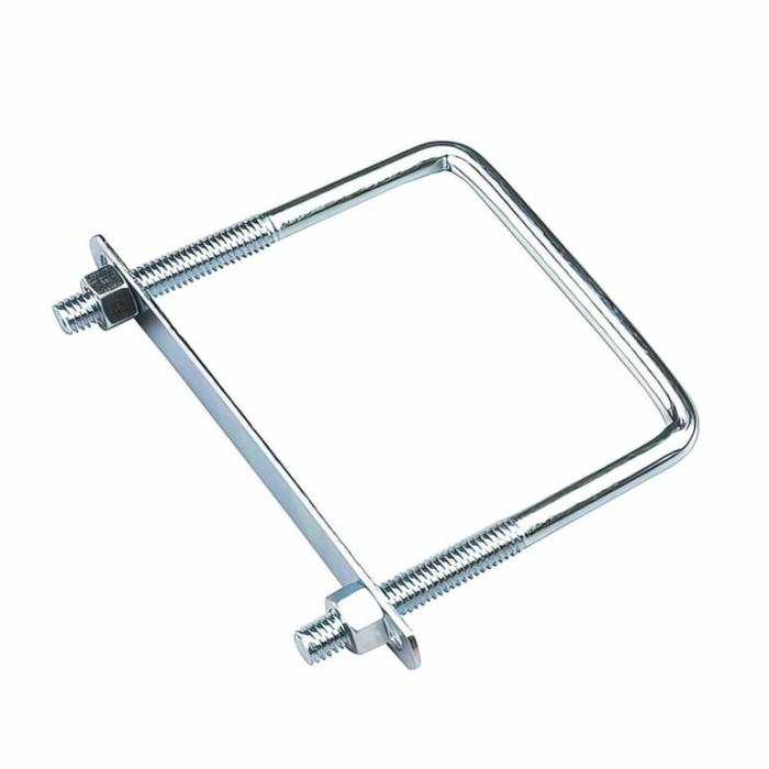 Square, U-Bolt, Zinc Plated Steel, Silver, 3/8In, 1Pk