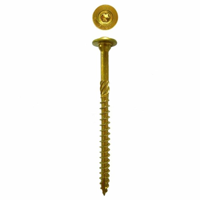 Star Drive Washer Head, Structural Screw, Partial Self Tapping, Steel, Yellow, 5/16In X 5-1/8In, 20Pk