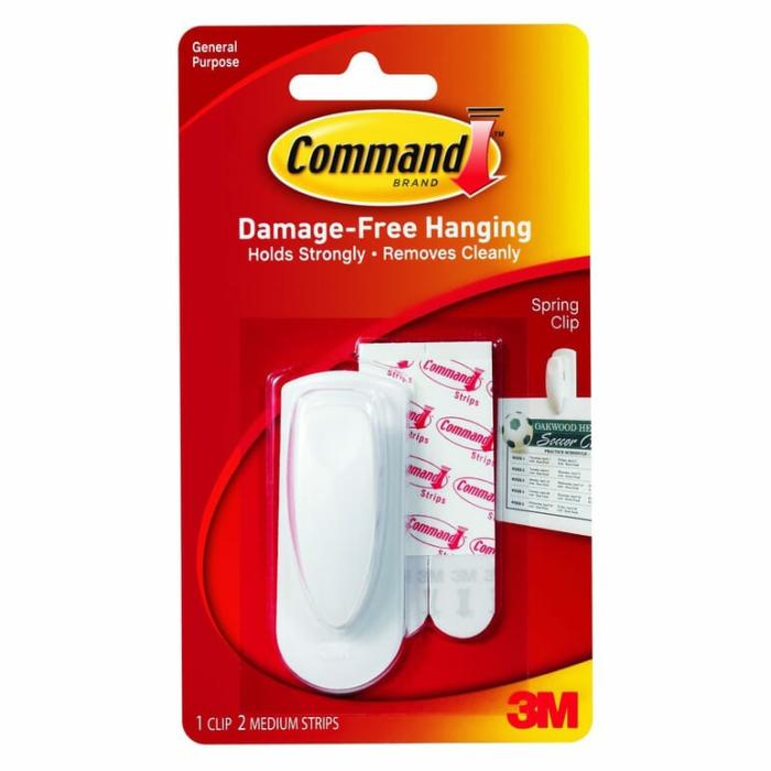 Command, Adhesive, Spring Clip Wall Hook, White, 1Pk