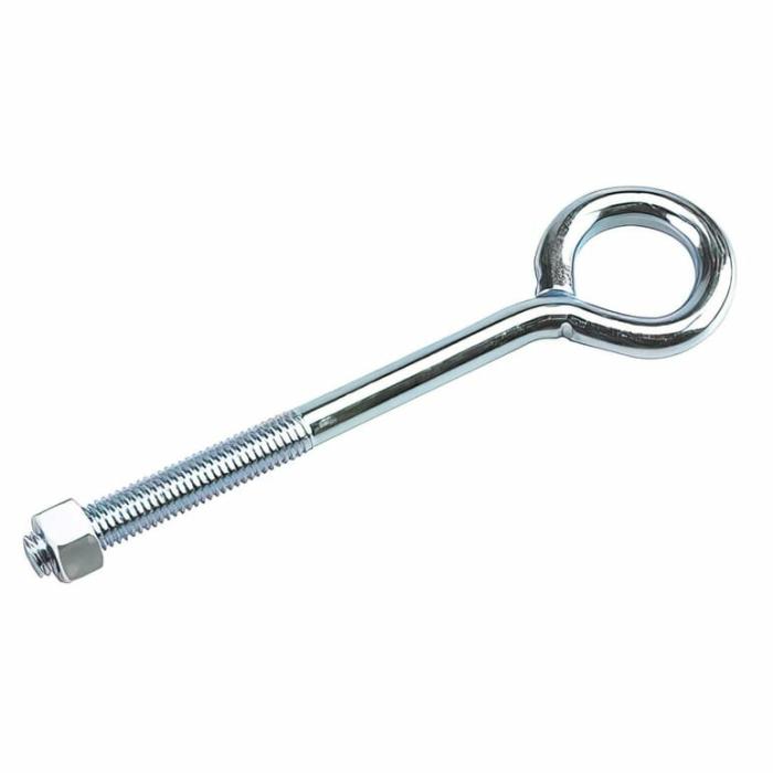 With Nut, Eye Bolt, 300Lb Safe Working Load, Zinc Plated Steel, 1/2In, 1Pk