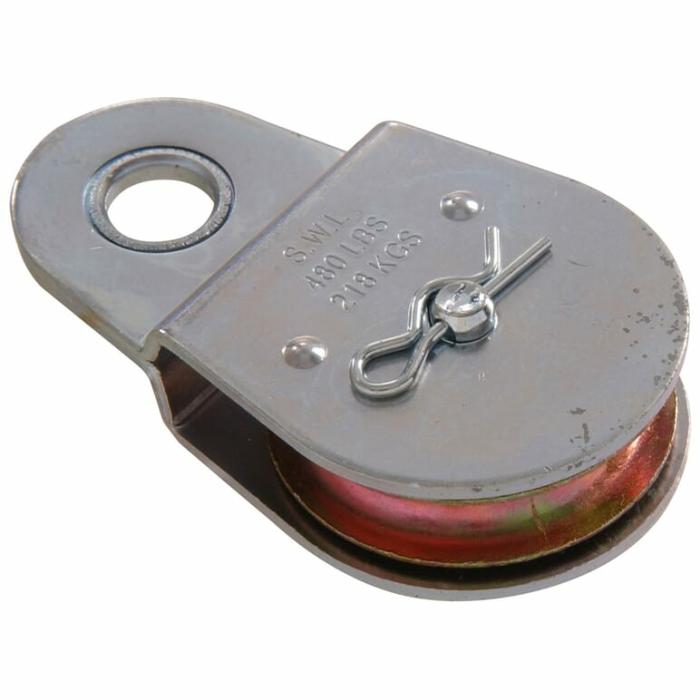 Rigid Eye, Single Pulley, 650Lb Safe Working Load, Zinc Die Cast Sheave, 3In, 1Bulk